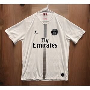 Paris Saint-German Mens Soccer Jersey Sz L White Fly Emirates Jordan W Sm Flaws